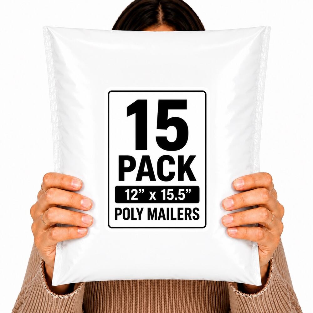 POLY MAILERS WHITE (15 PACK) 12x15.5 SELF SEAL SHIPPING BAGS MAILING BAGS NEW